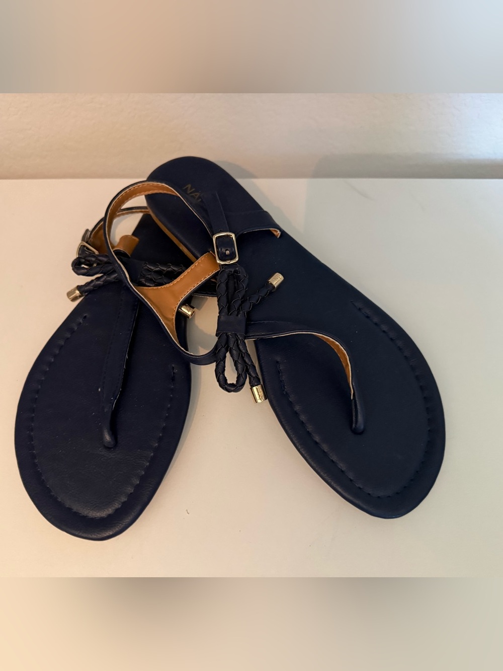NWOB Nautica Bahia Navy Blue Braided Thong Sandals Size 8